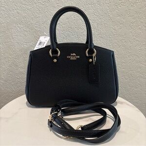 Coach Black Leather Satchel with Gold Accents